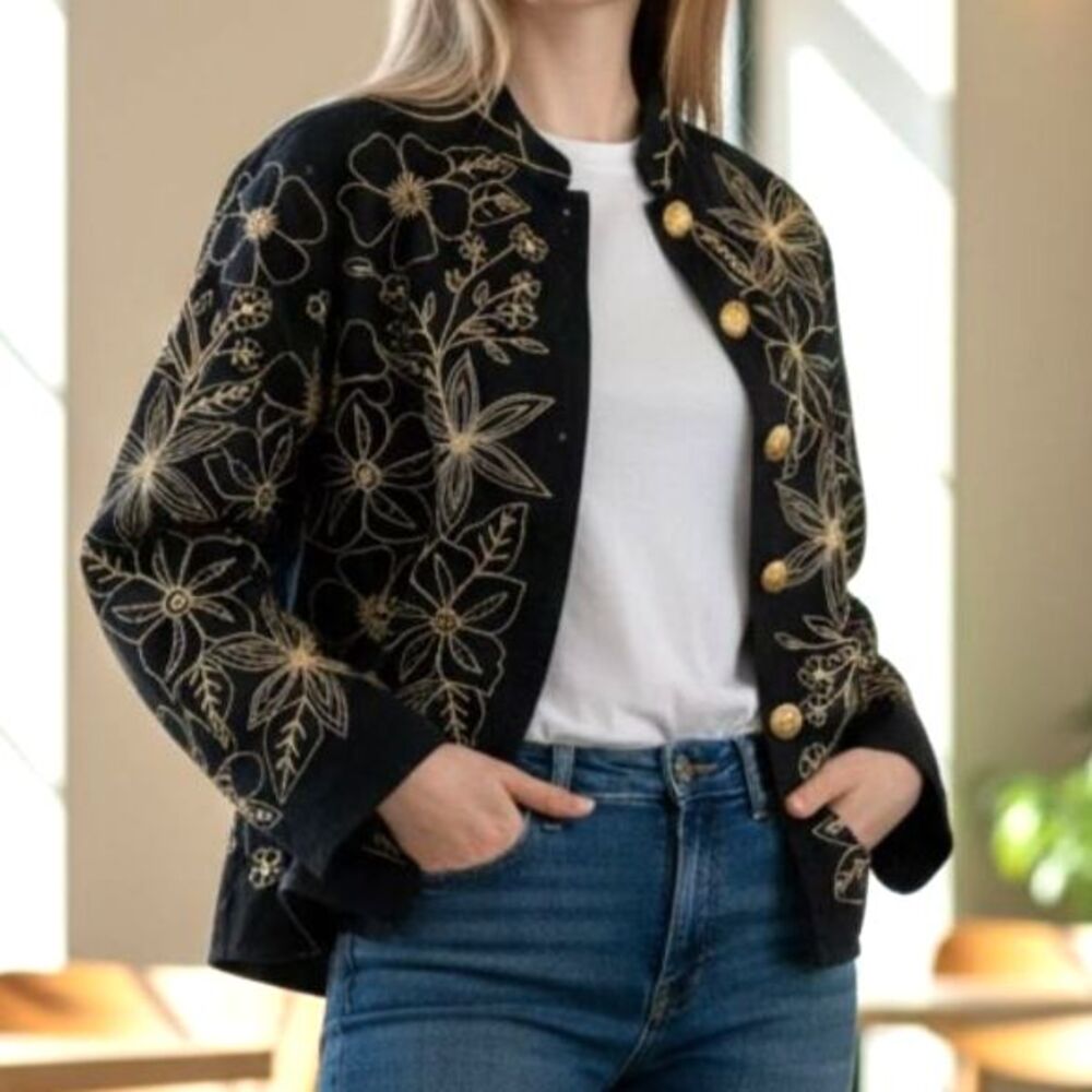 New Direction Vintage Black & Gold Embroidered Blazer Old Money Maximalist L